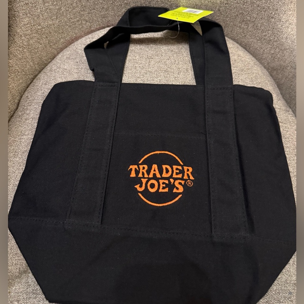 Trader Joe's Mini Canvas Halloween Fall Trick or Treat Tote Bag - Solid Black